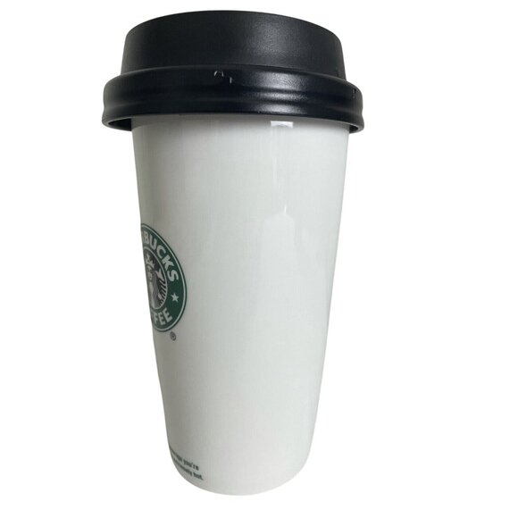 Starbucks Ceramic Siren Logo Travel Mug Cup Locking Lid White Green 12oz 2009 - Picture 4 of 11